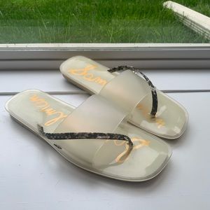 Sam Edelman White and Snake Print Sandals